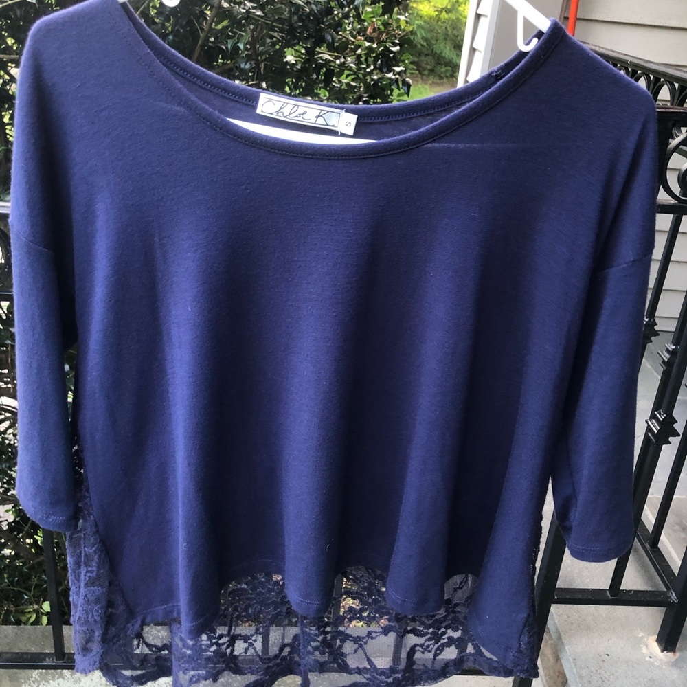 Navy three quarter sleeve shirt with lace back